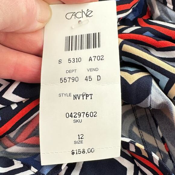 Cache Geometric Button Front Dress Size 12 Belted Multi Colored NWT - Picture 12 of 12